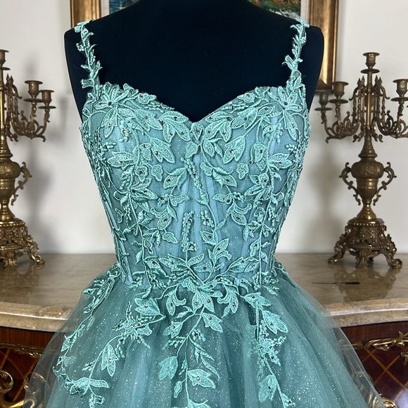 Meier Collection short lace up glitter beaded homecoming prom dress - Picture 3 of 5